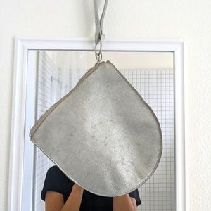 Metallic silver BAGGU leather U Pouch